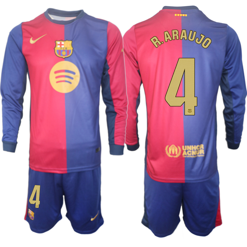 Men 2024-2025 Club Barcelona home Long Sleeves Blue #4 Soccer Jersey